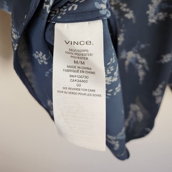 Vince Navy Blue Sprig Floral Print V-Neck Popover Blouse sz M - Picture 8 of 10